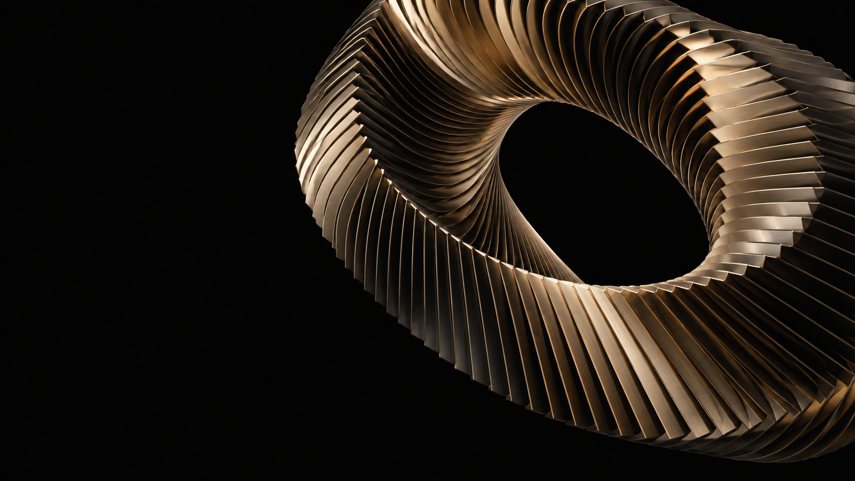 A continuous bronze ribbon of interconnected metal fins, symbolizing enterprise intelligence