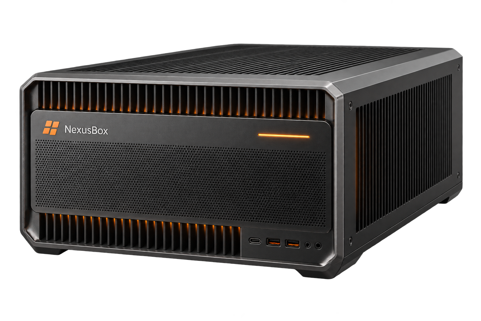 NexusBox on-premises enterprise AI appliance in a graphite metal enclosure